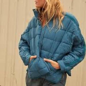 Free People Pippa Packable Puffer Jacket Blue/Green